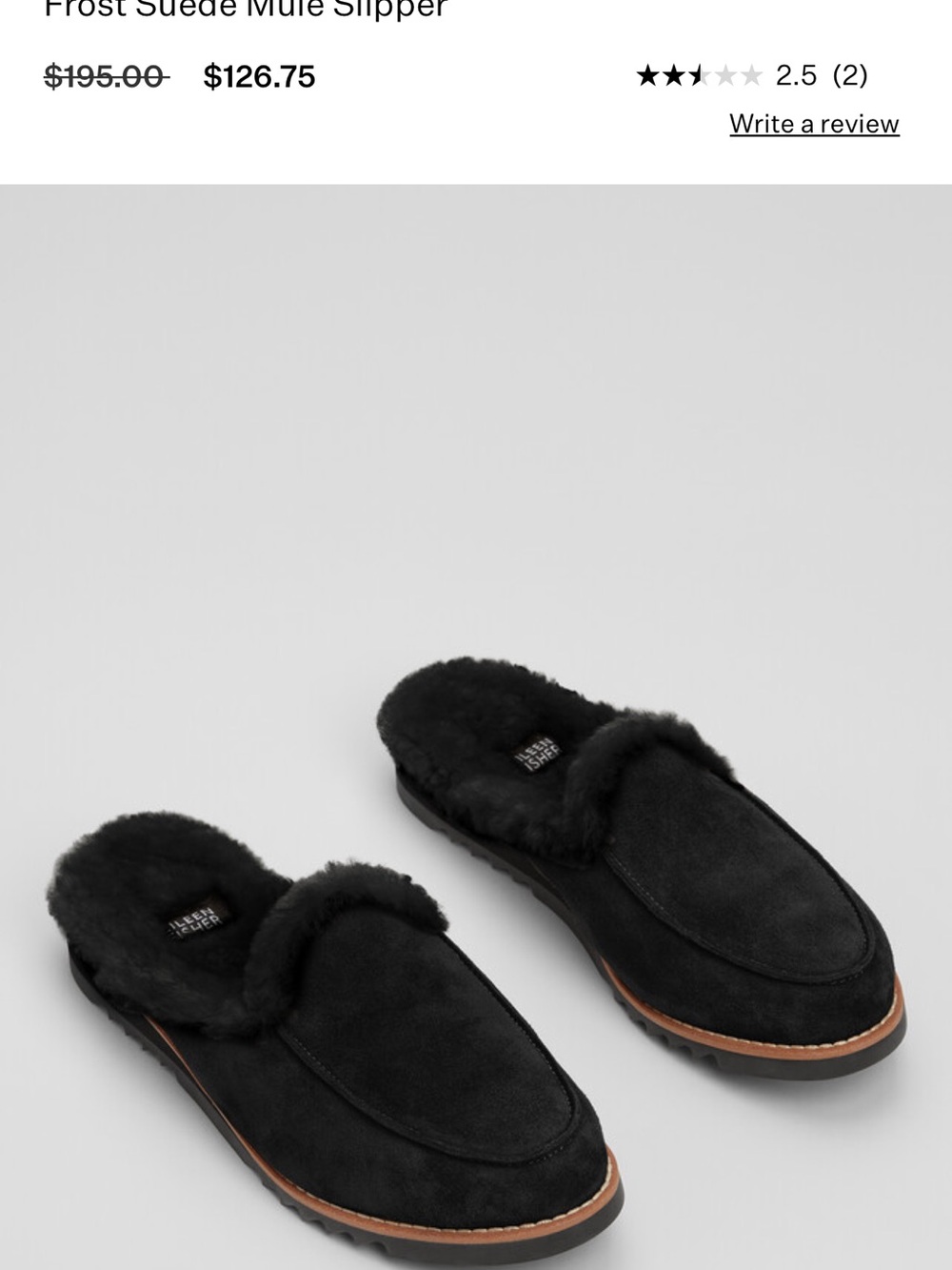 Eileen Fisher Black Suede Shearling-Lined Mule
